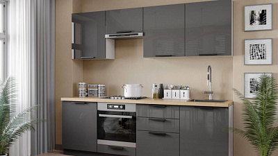 Кухня на заказ Графит глянец 2129 Дуб светлый